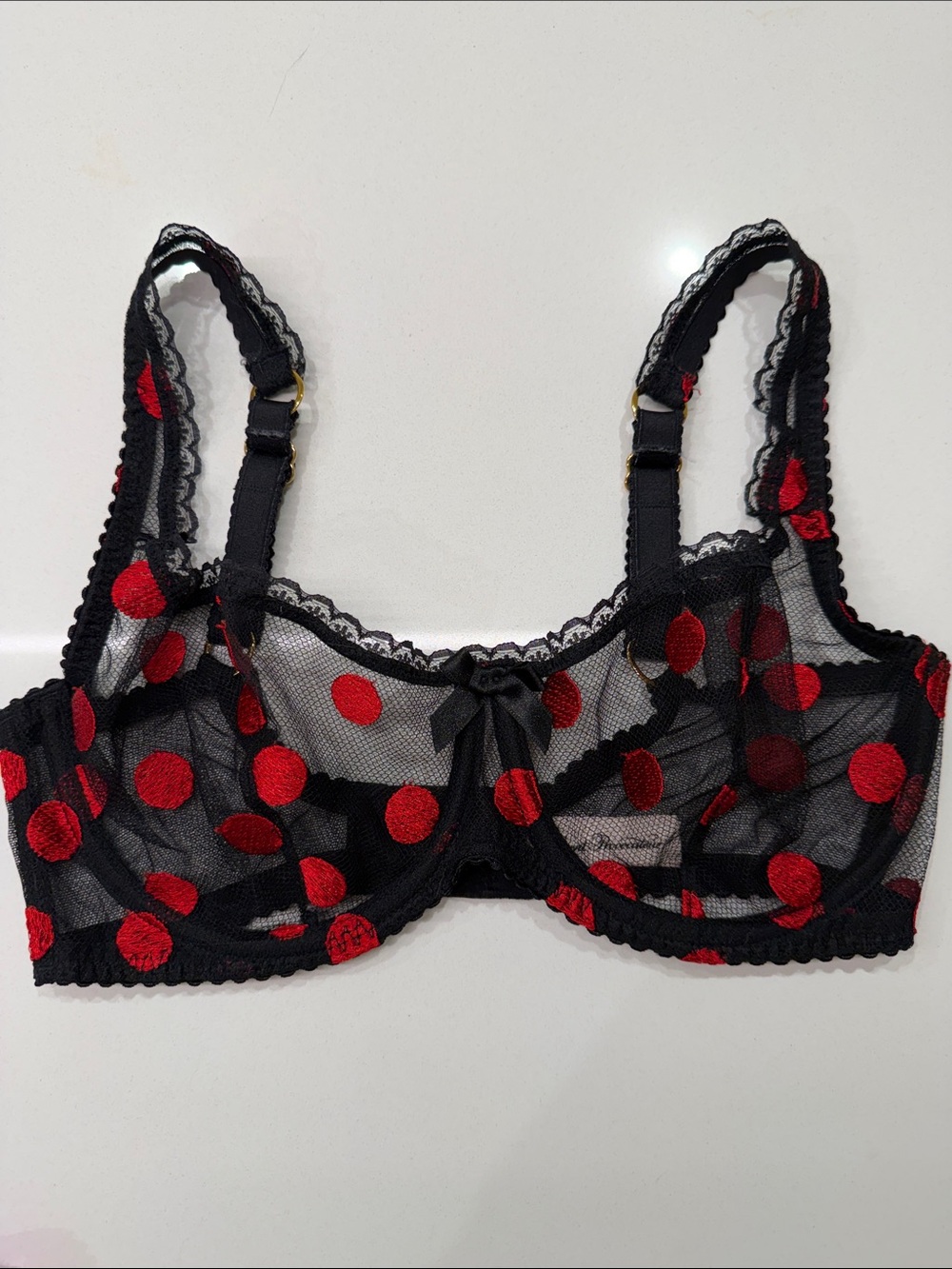 Agent Provocateur NWOT Gabby Balconette Underwired Bra Black Red Size 32DD